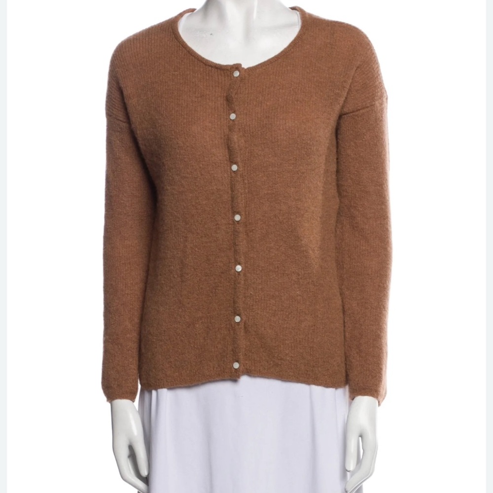 Sezane Brown Cardigan with Round Neckline and Knit Material